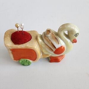 Vintage Porcelain Swan with cart Made in Japan Pin cushion